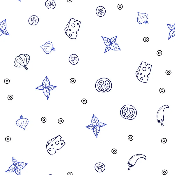 Koyu mavi restoran gıda ile sorunsuz düzen vektör. Gıda doodle tarzı ile güzel renkli resimde. Desen menüsü kafeteryalar, barlar, restoranlar için.