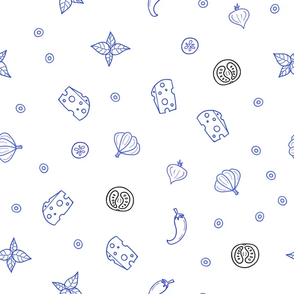 Hafif mavi vektör Restoran gıda ile sorunsuz düzeni. Bulanık dekoratif tasarım doodle tarzı aperatifler. Kafe işletme reklamınız için tasarım doodle.