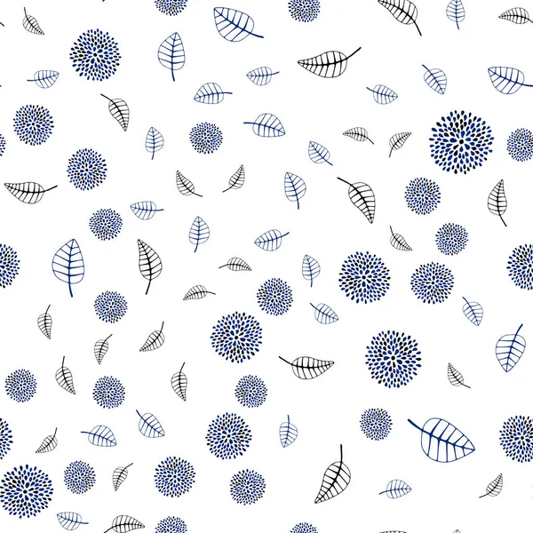 Dunkelblaues Vektornahtloses Doodle Muster Mit Blättern Und Blüten Kreative Illustration — Stockvektor