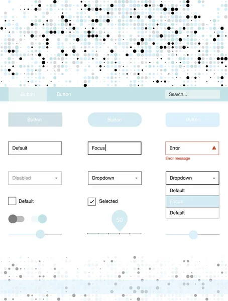Hafif mavi vektör tasarım UI kiti noktalı. Basit malzeme tasarım kiti üstbilgisindeki renkli noktalar ile. Bu web siteleri için kullanabileceğiniz şablon.