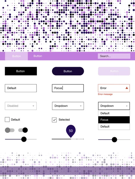Koyu mor, pembe noktalı tel kafes kiti vektör. Dekoratif UI takımı tasarım renkli noktalar ile soyut tarzda. Bu örnek için sitesidir.