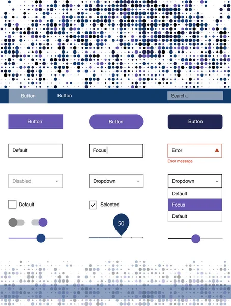 Koyu pembe, mavi noktalı UI kiti vektör. Dekoratif UI takımı tasarım renkli noktalar ile soyut tarzda. Sen-ebilmek kullanma için açılış sayfaları bu şablonu.