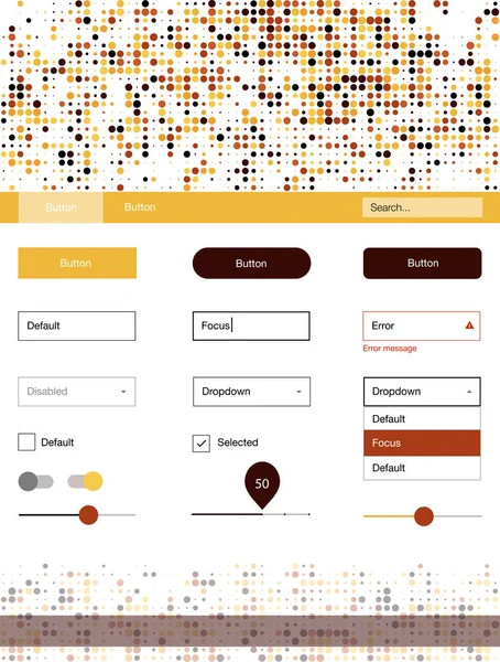 Koyu kırmızı, sarı vektör tasarım UI kiti noktalı. Güzel UI ux kiti ile onun üstbilgisindeki renkli noktalar. Sen-ebilmek kullanma için açılış sayfaları bu şablonu.