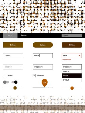 Koyu yeşil, sarı noktalar ile malzeme tasarım kiti vektör. Dekoratif UI takımı tasarım renkli noktalar ile soyut tarzda. Bu örnek için sitesidir.