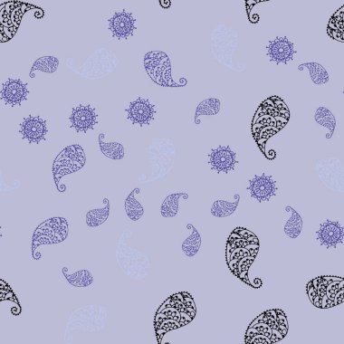 Pembe ışık, vektör sorunsuz doodle şablonuyla yaprak ve çiçek mavi. İllüstrasyon soyut şablonundaki karalamalar ile. El tasarım web, kaydırma için boyalı.