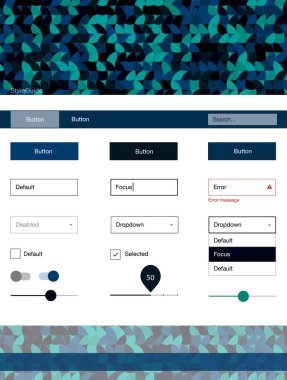 Koyu mavi, yeşil stil rehberi daireler ile vektör. Basit malzeme tasarım kiti üstbilgisindeki renkli noktalar ile. Sen-ebilmek kullanma için açılış sayfaları bu şablonu.