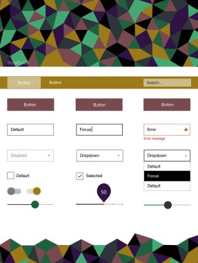 Açık mavi, yeşil vektör UI ux kiti üçgen tarzı. Renkli UI/ux kiti üstbilgi ile üçgen oluşuyordu. Açılış sayfanız için modern şablon.