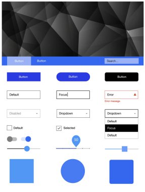 Üçgenler ile ışık mavi vektör stil rehberi. Web Kullanıcı arabirimi kiti ile onun üstbilgisindeki soyut degrade üçgenler. Açılış sayfanız için modern şablon.
