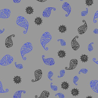 Pembe ışık, vektör yaprak ve çiçek ile seamless doğal modeli mavi. Yaprakları doodle tarzı ile renkli soyut resimde. Desen renkli kitap ve sayfaların çocuklar için için.