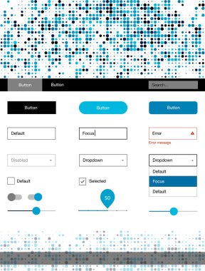 Koyu mavi vektör tasarım UI kiti noktalı. Başlığını renkli gradyan daireler modern stil kılavuzu. Bu örnek için sitesidir.