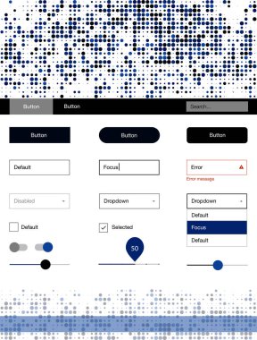 Koyu mavi vektör UI ux kiti daireler ile. Renkli UI/ux kiti ile üstbilgi küreler oluşuyordu. Bu örnek açılış sayfanız için mu.
