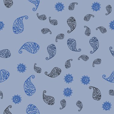 Koyu mavi vektör sorunsuz doodle desenle yaprak ve çiçek. Parlayan resimde yaprak ve çiçek ile renkli. Cep telefonu arka plan için şablon.