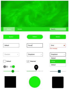 Evren yıldız ışık yeşil vektör tasarım UI kiti. Web Kullanıcı arabirimi kiti ile onun üstbilgisindeki soyut degrade bulutlar. Açılış sayfanız için modern şablon.