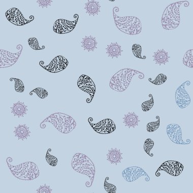 Pembe ışık, vektör sorunsuz doodle zemin yaprak ve çiçek ile mavi. Soyut illüstrasyon yaprakları, çiçekleri karalamalar tarzı ile. İş tasarımınız için yeni stil.