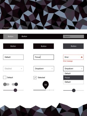 Koyu mavi vektör tel kafes kiti kristalleri ile. Basit malzeme tasarım kiti ile üçgen renkli mozaik. Bu örnek açılış sayfanız için mu.