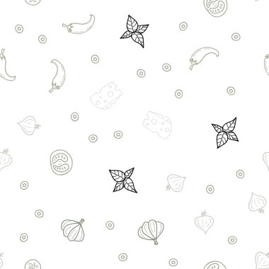 Işık gri vektör lezzetli atıştırmalıklar ile sorunsuz doku. Fast Food renkli gradyan ile bulanık arka plan üzerinde. Reklam, kitapçıklar, broşürler restoranlar için desen.