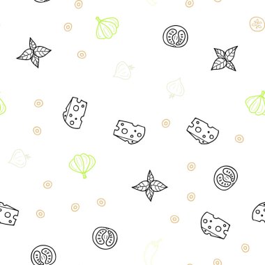 Açık yeşil, kırmızı vektör sorunsuz kapak mutfak gurme ile. Fast Food renkli gradyan ile bulanık arka plan üzerinde. Mutfakta yemek yemek için şablon.