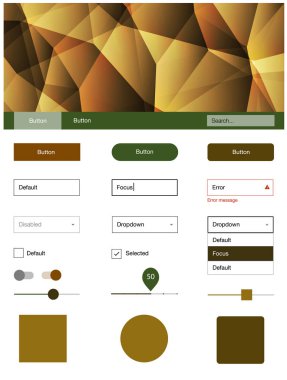 Koyu yeşil, sarı vektör stil rehberi üçgenler ile. UI Ux kiti başlığını poligonal renkli arka plan ile. Bu örnek için sitesidir.