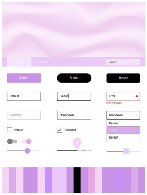 Açık mor sıvı şekillerle malzeme tasarım kiti vektör. Degrade yarı ton mermer stiliyle yaratıcı çizimde. Web siteleri, açılış sayfaları için güzel düzeni.