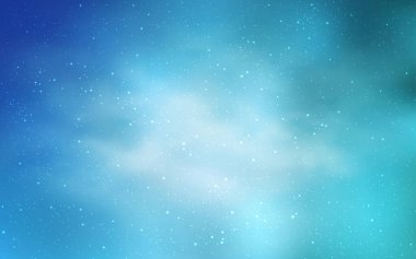 Samanyolu yıldızlı açık mavi vektör dokusu. Bulanık arkaplandaki ve gradyanı olan uzay yıldızları. İş ilanınız için akıllı tasarım.