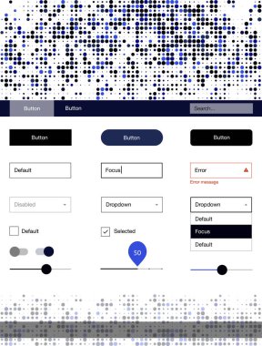 Koyu mavi vektör tasarım UI kiti noktalı. Güzel UI ux kiti ile onun üstbilgisindeki renkli noktalar. Bu web siteleri için kullanabileceğiniz şablon.