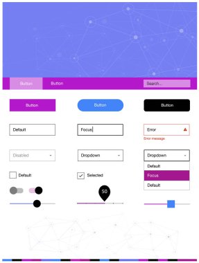 Hafif pembe, mavi vektör UI ux kiti daireler ile üçgen tarzı. Üçgen, daire arka plan üzerinde Stil Kılavuzu. Bu örnek için sitesidir.