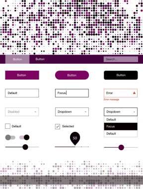 Koyu pembe vektör küreler web UI kiti. Arka plan üzerinde renkli stil rehberi daireler ile. Web siteleri için basit renkli tasarım.