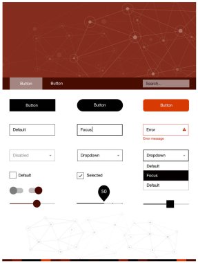 Koyu kırmızı vektör malzeme tasarım kiti çizgiler ile daireler. Renkli üçgen, daire basit malzeme tasarım kiti. Bu örnek için sitesidir.