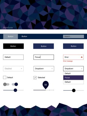 Koyu pembe, mavi tel kafes kiti kristalleri ile vektör. Renkli UI/ux kiti üstbilgi ile üçgen oluşuyordu. Web siteleri için basit renkli tasarım.