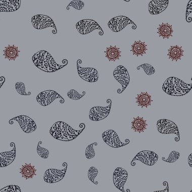 Koyu kırmızı vektör yaprak ve çiçek ile sorunsuz doodle düzeni. Yaprak ve çiçek ile modern soyut resim. Yeni bir doku duvar kağıdı tasarımı için.