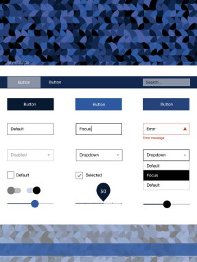 Hafif mavi vektör stil rehberi daireler ile. Basit malzeme tasarım kiti üstbilgisindeki renkli noktalar ile. Bu örnek için sitesidir.
