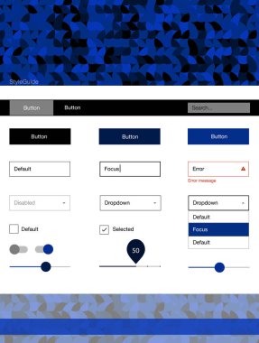 Koyu mavi vektör UI ux kiti daireler ile. Web Kullanıcı arabirimi kiti başlığını soyut degrade daireler ile. Bu web siteleri için kullanabileceğiniz şablon.