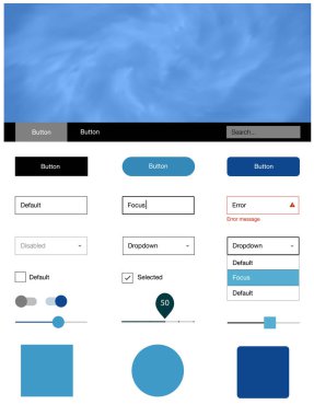Evren yıldız ışık mavi vektör tasarım UI kiti. Web Kullanıcı arabirimi kiti ile onun üstbilgisindeki soyut degrade bulutlar. Bu örnek açılış sayfanız için mu.