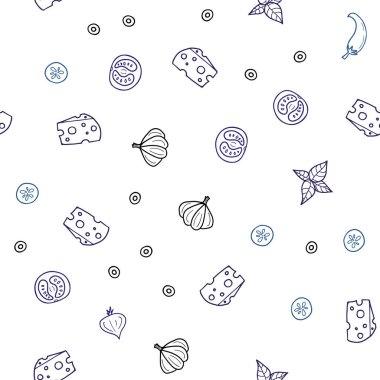 Koyu pembe, mavi organik yemek ile sorunsuz şablon vektör. Glitter gurme gıda ile soyut kroki. Mutfakta yemek yemek için şablon.