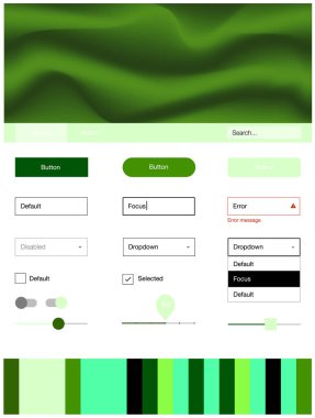 Işık yeşil vektör tasarım UI kiti eğri daireler ile. Degrade çizgiler ile renkli soyut resimde. Bu web siteleri için kullanabileceğiniz şablon.