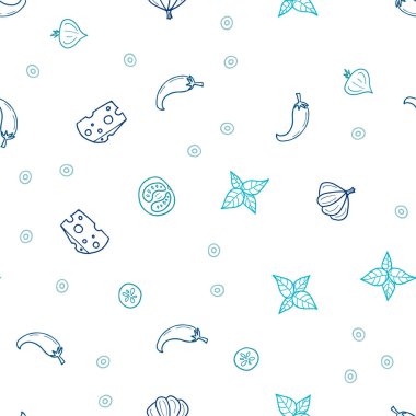 Organik yemek ışık mavi vektör sorunsuz şablonu. Fast Food renkli gradyan ile bulanık arka plan üzerinde. Reklam, poster, afiş kafe ya da restoran için tasarım.