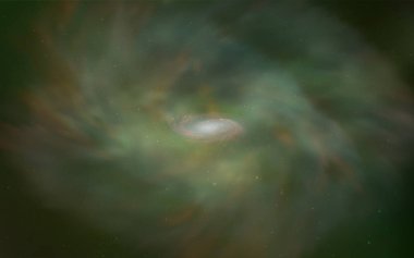 Açık yeşil uzay yıldızlı bir şablon. Bulanık dekoratif tasarım galaksi yıldızlarıyla basit bir stilde. Kozmik arkaplanlar için şablon.