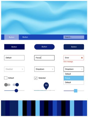 Çizgili, oval koyu mavi vektör UI ux kiti. Degrade çizgiler ile renkli soyut resimde. Bu örnek için sitesidir.