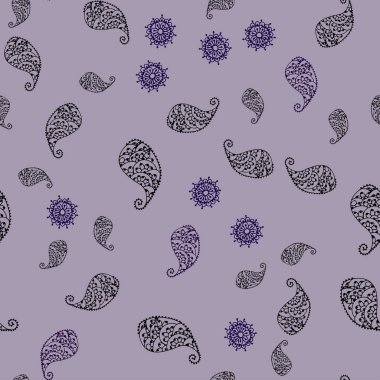 Hafif mor vektör yaprak ve çiçek ile sorunsuz arka plan. Parlayan resimde yaprak ve çiçek ile renkli. Yeni bir doku duvar kağıdı tasarımı için.