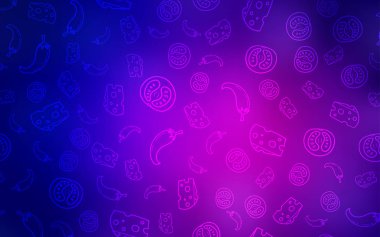 Hafif pembe, mavi vektör kapak mutfak gurme ile. Resimde dizi doodle tarzı taze yiyecek. Desen menüsü kafeteryalar, barlar, restoranlar için.