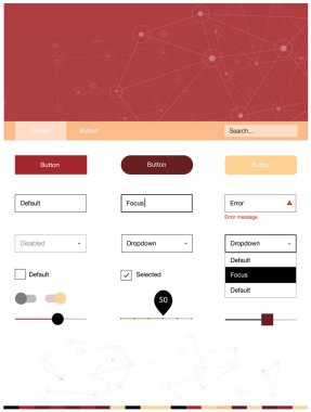Işık kırmızı, sarı vektör UI kiti poligonal tarzı daireler ile. UI takımı tasarım renkli kristaller, soyut tarzda daireler. Bu örnek için sitesidir.
