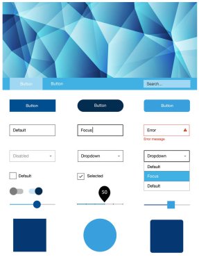 Koyu mavi vektör stil rehberi üçgenler ile. Basit malzeme tasarım kiti ile üçgen renkli mozaik. Sen-ebilmek kullanma için açılış sayfaları bu şablonu.