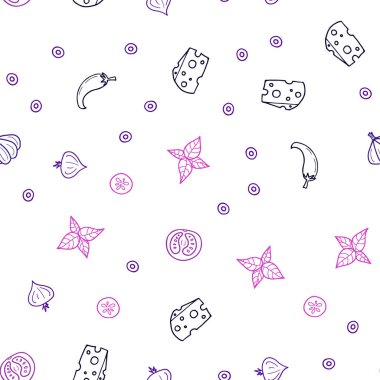 Koyu mor vektör lezzetli atıştırmalıklar ile sorunsuz doku. Gıda doodle tarzı ile güzel renkli resimde. Kafe işletme reklamınız için tasarım doodle.