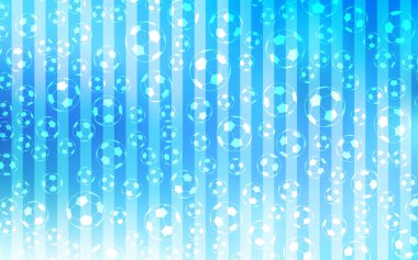 Futbol topları ile ışık mavi vektör doku. Dekoratif tasarım futbol topları bir degrade zemin üzerinde. Promosyon futbol oyunları için desen.