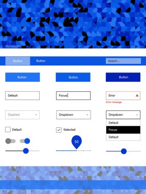 Açık mavi noktalar ile malzeme tasarım kiti vektör. Güzel UI ux kiti ile onun üstbilgisindeki renkli noktalar. Bu örnek için sitesidir.