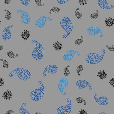 Hafif mavi vektör yaprak ve çiçek ile seamless doğal modeli. Beyaz arka plan üzerinde Hint tarzı dekoratif tasarım. Yeni bir doku duvar kağıdı tasarımı için.