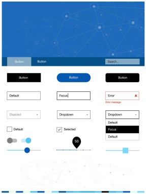 Üçgen, daire ile ışık mavi vektör stil rehberi. Renkli UI/ux kiti ile üçgenler, üstbilgi çevrelerde. Bu web siteleri için kullanabileceğiniz şablon.