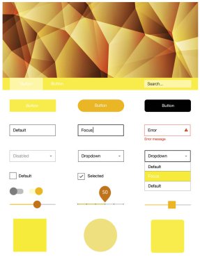 Işık turuncu vektör malzeme tasarım kiti çizgilerle. Arka plan üzerinde renkli stil rehberi üçgenler ile. Bu örnek açılış sayfanız için mu.