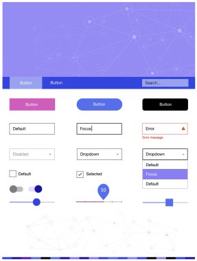 Açık mavi, kırmızı vektör tasarım UI kiti ile mozaik, daireler. UI takımı tasarım renkli kristaller, soyut tarzda daireler. Web siteleri için basit renkli tasarım.
