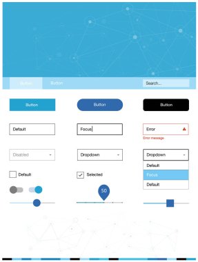 Üçgen, daire ile ışık mavi vektör stil rehberi. UI Ux kiti başlığını poligonal renkli arka plan ile. Web siteleri için basit renkli tasarım.